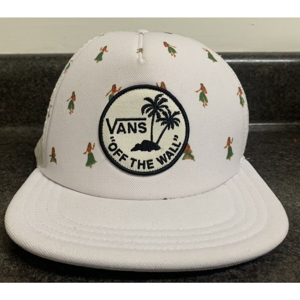 Vans Foam Mesh Snapback Trucker Hat Cap White Hawaiian Hula Dancers